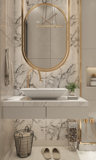 Modern marble bathroom with sink and mirror