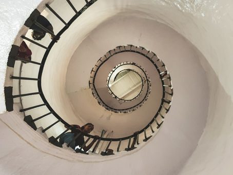 Spiral staircase symbolising internal looping thoughts and reflection