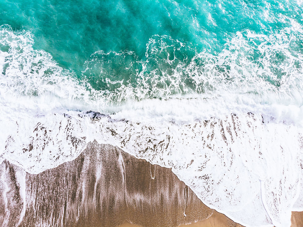 Turquoise water, with a white capped ocean wave receding from the beach.