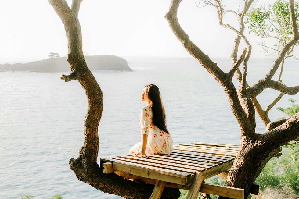 Tropical View Mother working on her laptop in the balcony.