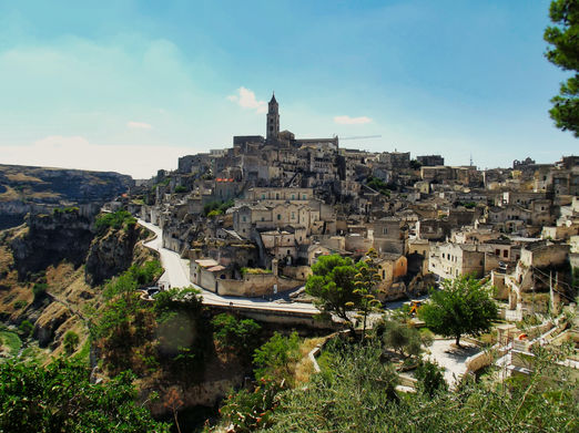 A sunny day in Matera, Italy. famous for the Sassi di Matera, ancient cave dwellings.