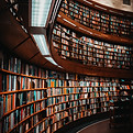 Bookcases in a library.