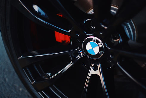 Close up of a BMW black alloy wheel