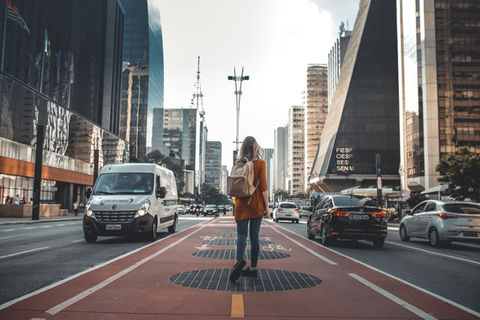 A tourist walking on Sao Paulo