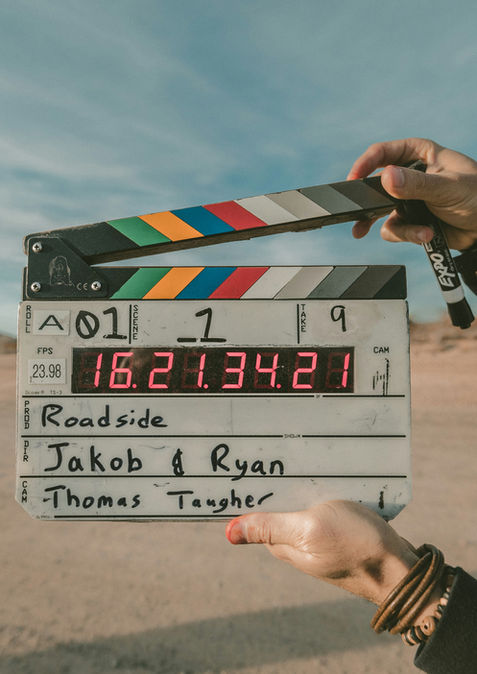 Film clapperboard: A01-1, 16.21.34.21, Roadside, Jakob & Ryan, Thomas Taugher