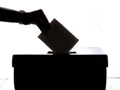 person putting vote in ballot box