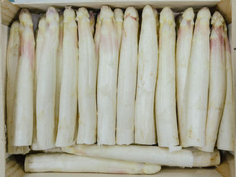 Weißer Spargel in einer Kiste