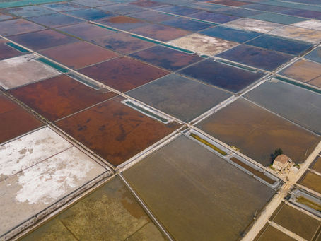 Aerial view of lithium brine evaporation ponds