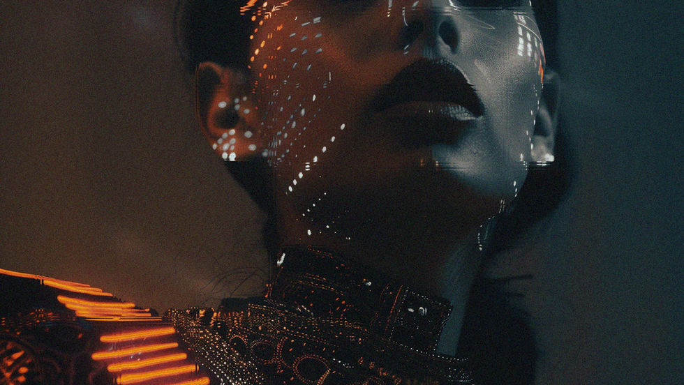 Portrait split between warm gold light and cool blue shadow, symbolizing the North Node in Aquarius, South Node in Leo shift