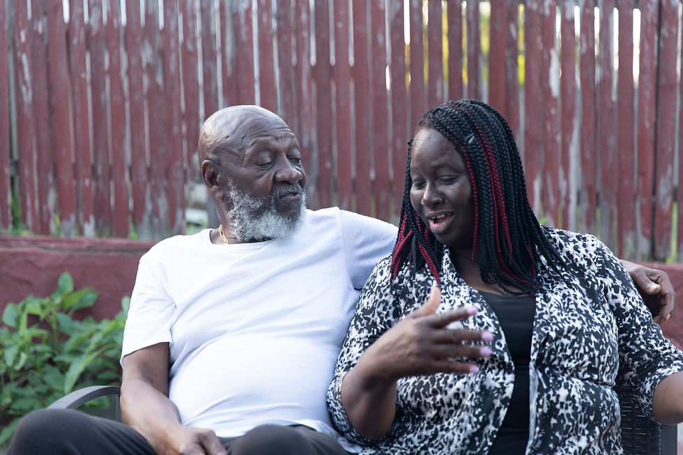 Father and daughter talking, father has dementia
