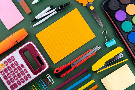 Assorted colorful office supplies