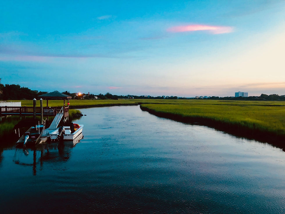 Quiet tidal creek winding through coastal marsh near Bolivia, NC