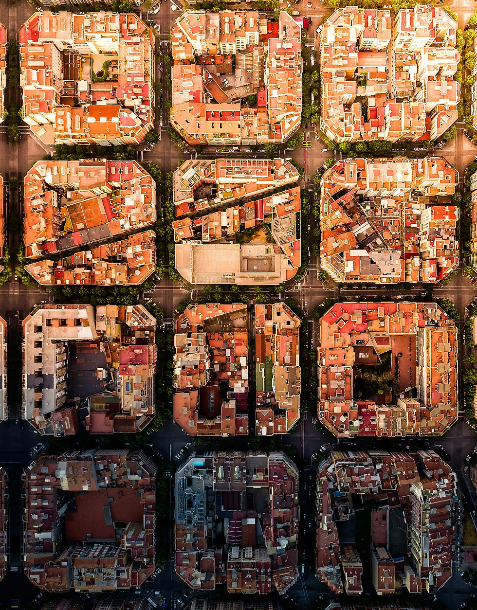 A top-down view of a city.