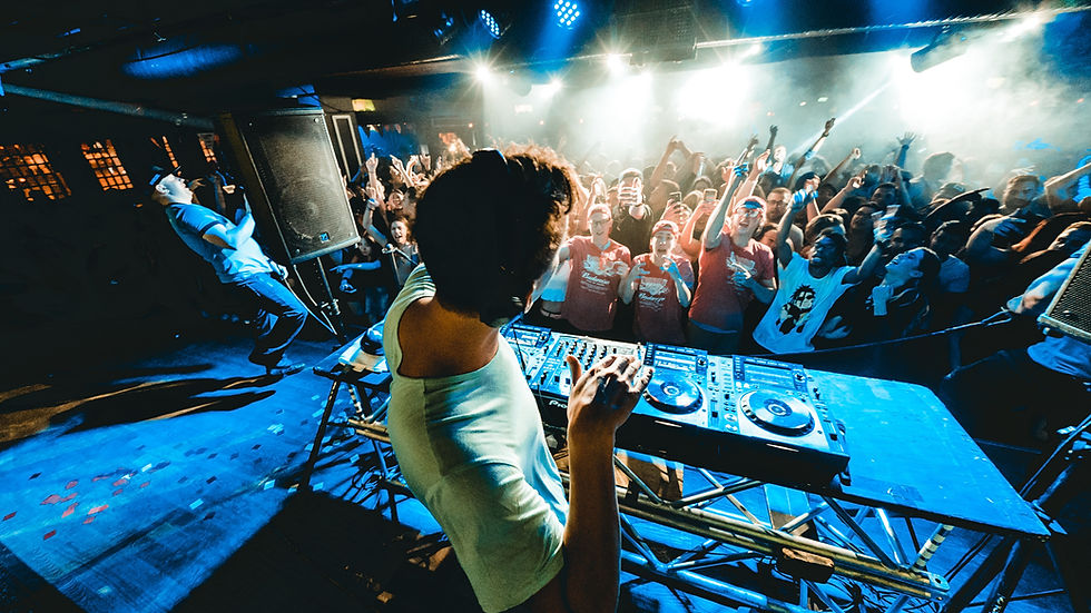DJ performing in front of a mixed crowd
