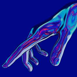 Een blauw-rode hand als symbool voor een digitale hand.