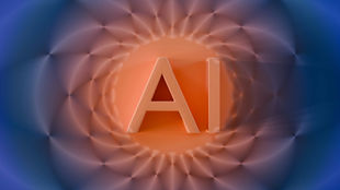 Abstract digital tunnel graphic with glowing AI text, illustrating a article on AI integration, neurodivergence, and supporting nervous system patterns in workplace teams.