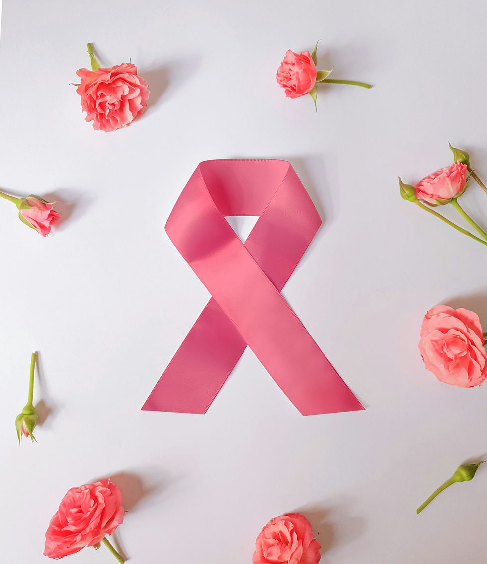 Pink awareness ribbon surrounded by roses