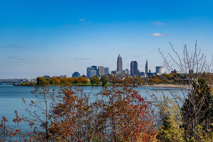 aerial of cleveland during fall