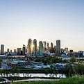 calgary city landscape with morning light behind the skyscrapers