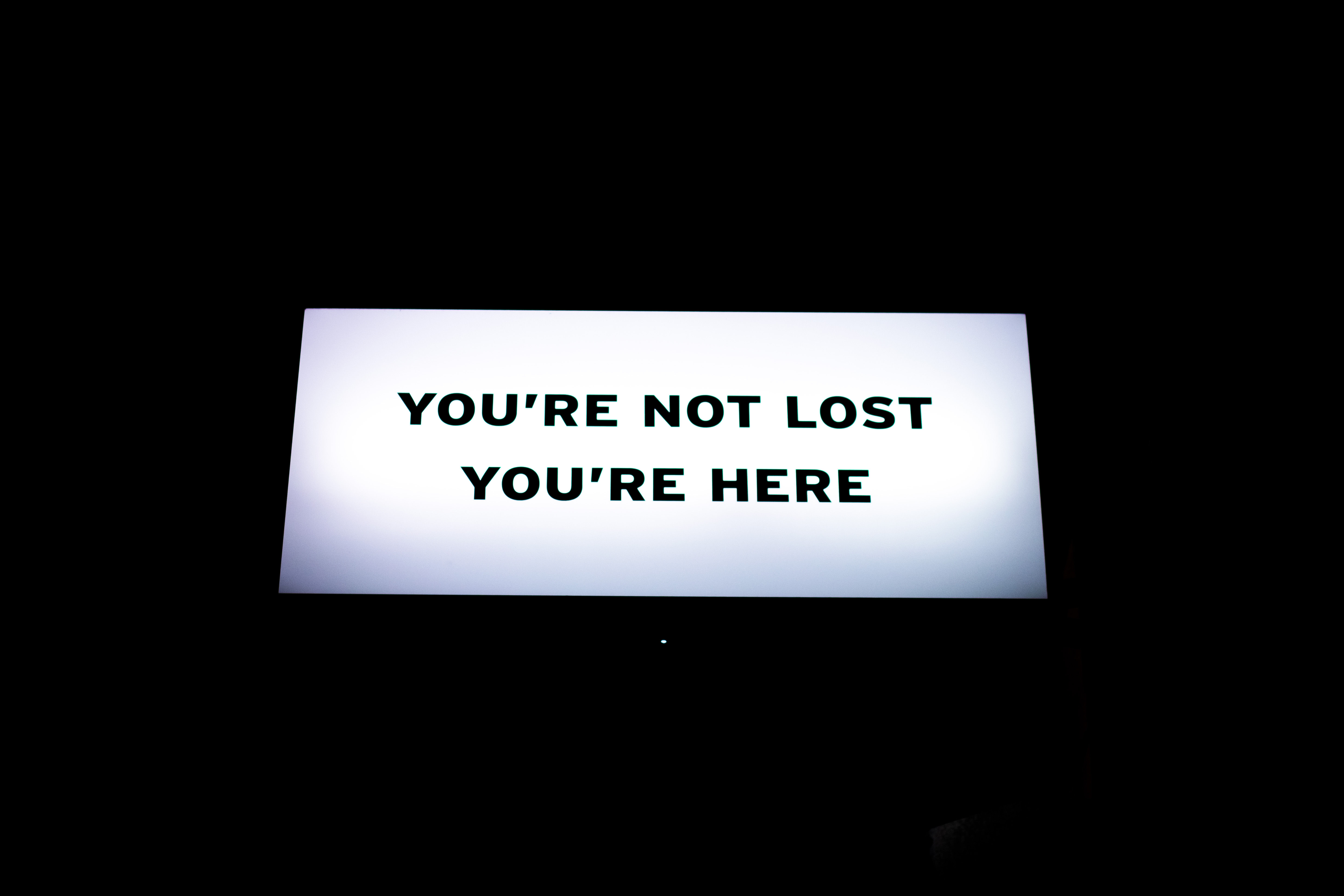 neon sign: you are not lost, you are here.