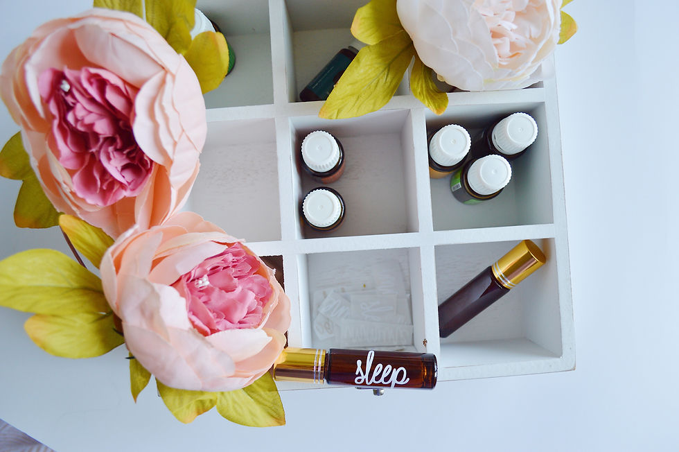 organization box with flowers for essential oils