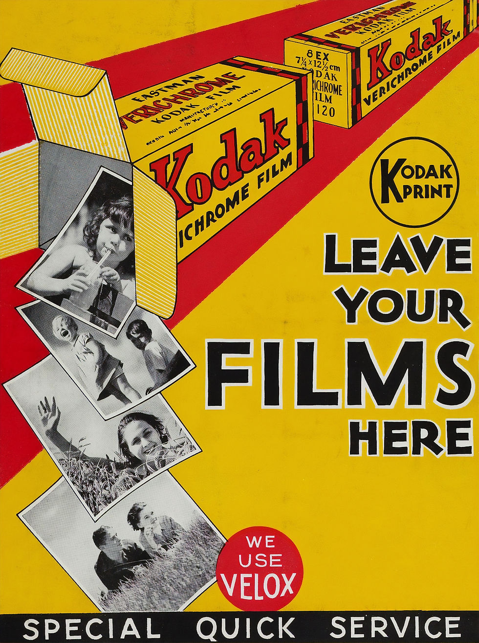 an old print advertisement for kodak films from roughly the 60's