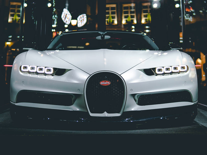 front view of a white Bugatti