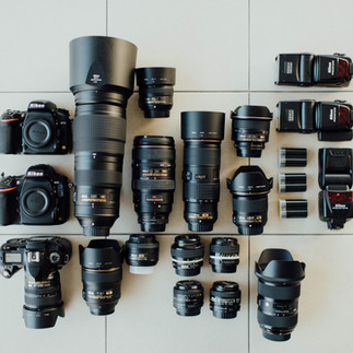 camera equipment on the floor laid out