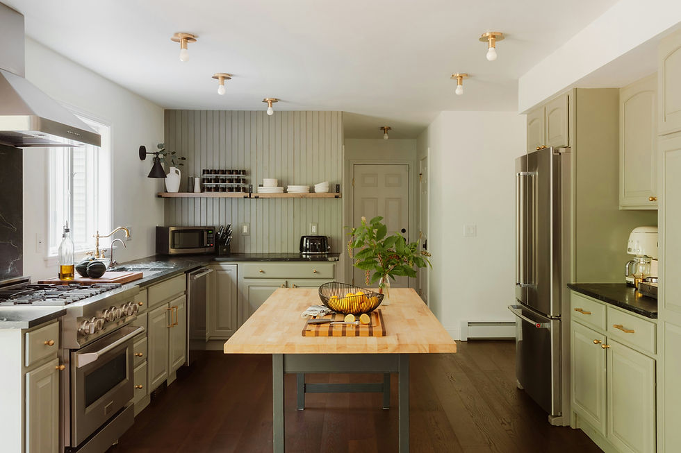 Bright airy kitchen decluttered for May with natural light and minimal decor