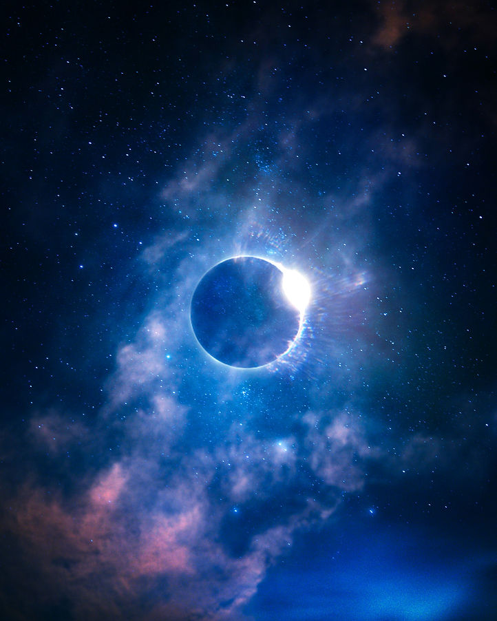 Space scene with a solar eclipse symbolizing transformation on Bella Love Psychic Medium’s website in North Carolina