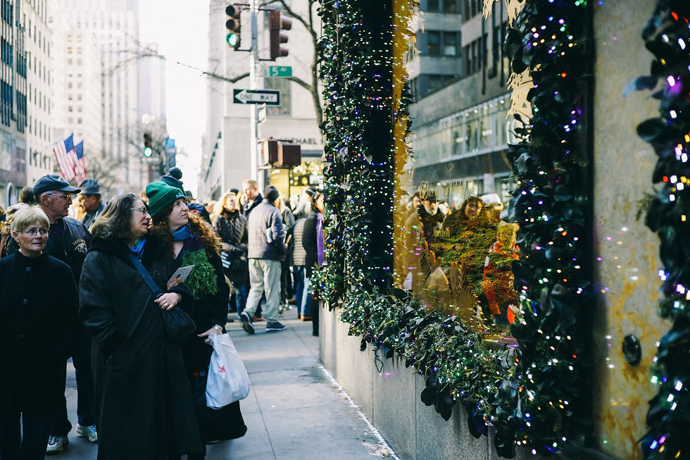 Christmas window display along Fifth Avenue in Midtown Manhattan.