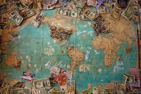 World map with currency
