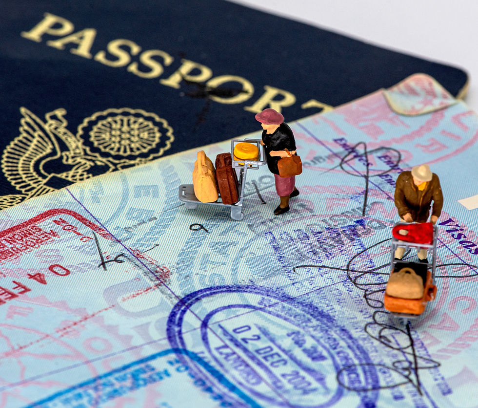 stamps on a page of passport. creative representation for easy visa service