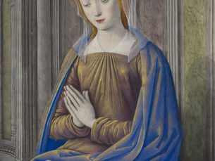 Classic renaissance-style painting of Mary Magdalene in prayer with an open scripture book.