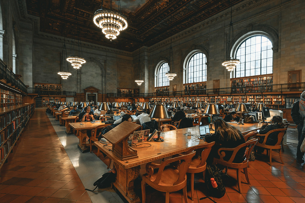 Interior of a university library.