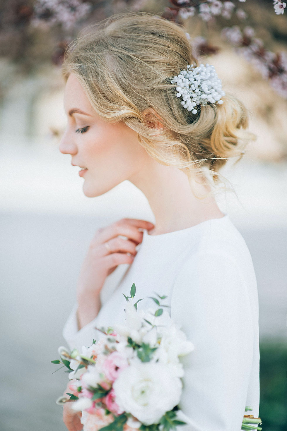 bride in high-necked wedding dress