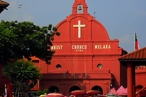 The red Christ Church and Dutch Square in Melaka