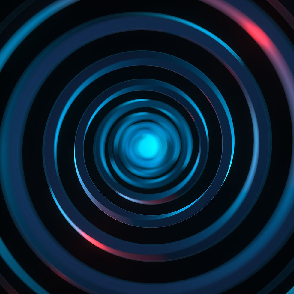 Blue and red spiral pattern on a dark background, creating a hypnotic effect. Glowing center with a futuristic, dynamic mood.
