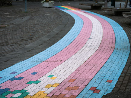 Trans flag painted pathway