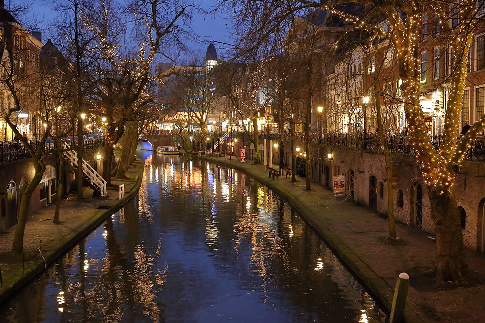 canals at night with lights
