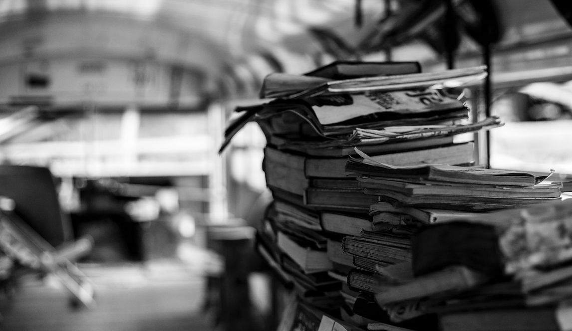 Black-and-white newspaper stand