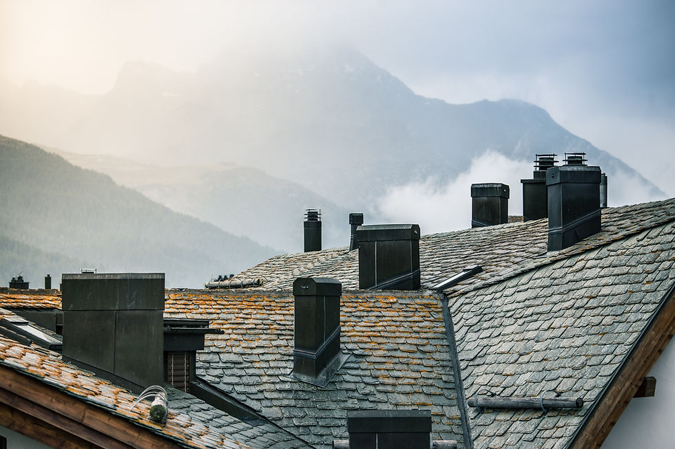 Rooftops on a cold misty day