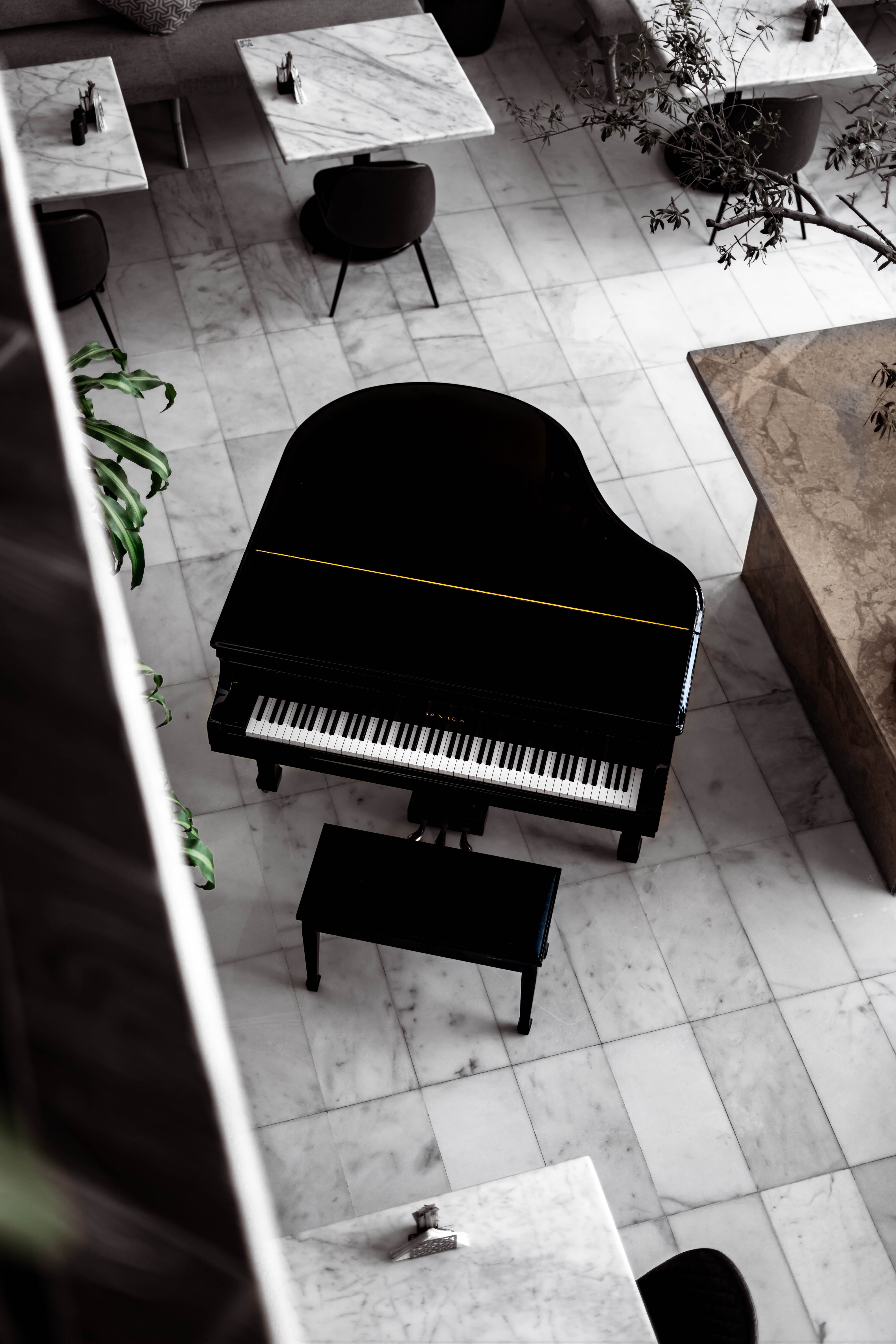 birds-eye view of a piano