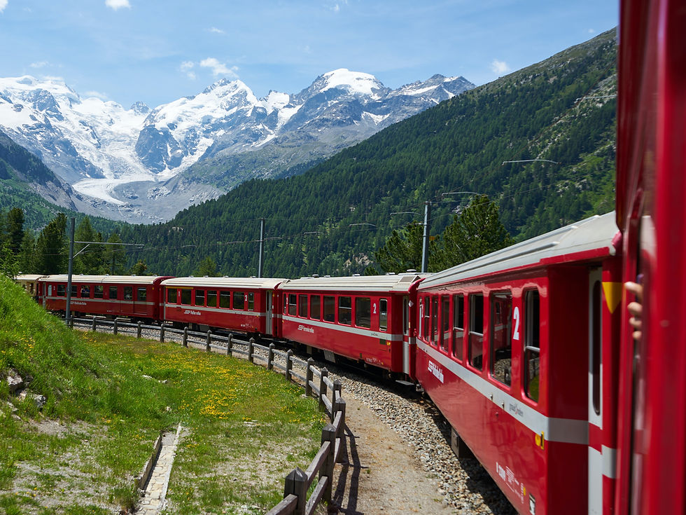 St. Moritz from Milan. View of Reginal train to St. Moritz