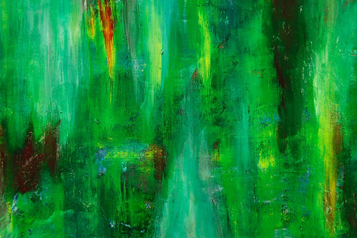 Multiple shades of green paint used vertically to create a piece of art
