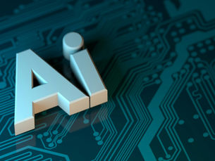 AI automation concept with illuminated "AI" letters on a circuit board background