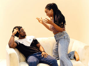 man and woman talking