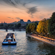 An aerial view of the River Seine, Paris, France showing many landmarks on our virtual Paris marathon course