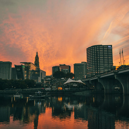 Hartford CT at sunset from across the water