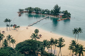 Aerial view of the beaches and islets of Sentosa, Singapore